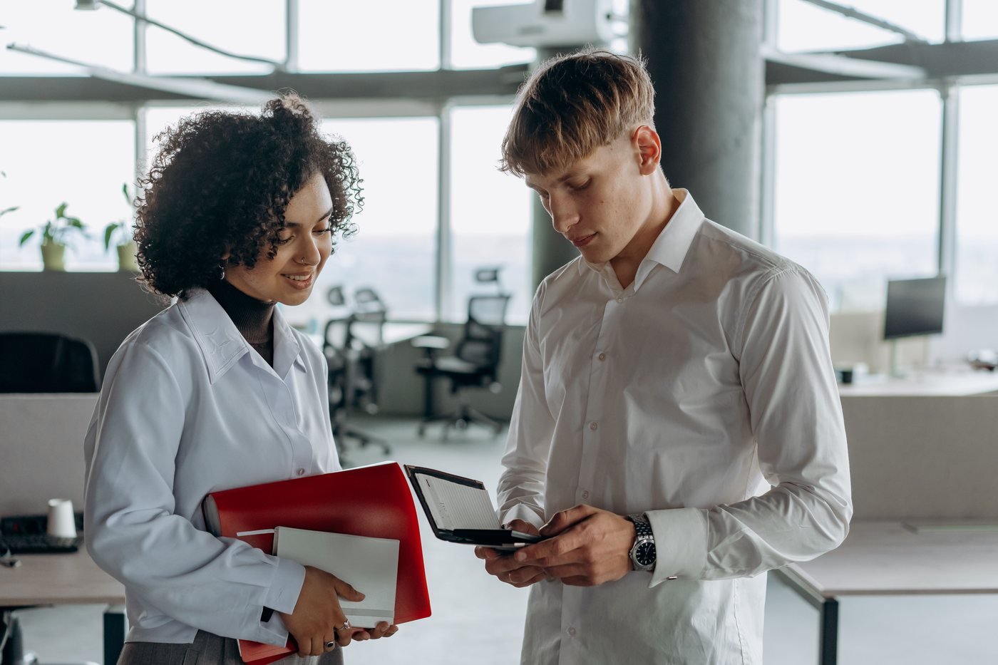 Accounting professionals reviewing financial information